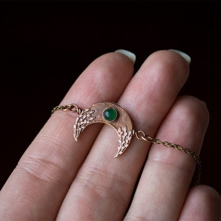 Bracelet gravé Olivenorma Crescent Emerald en bronze antique 