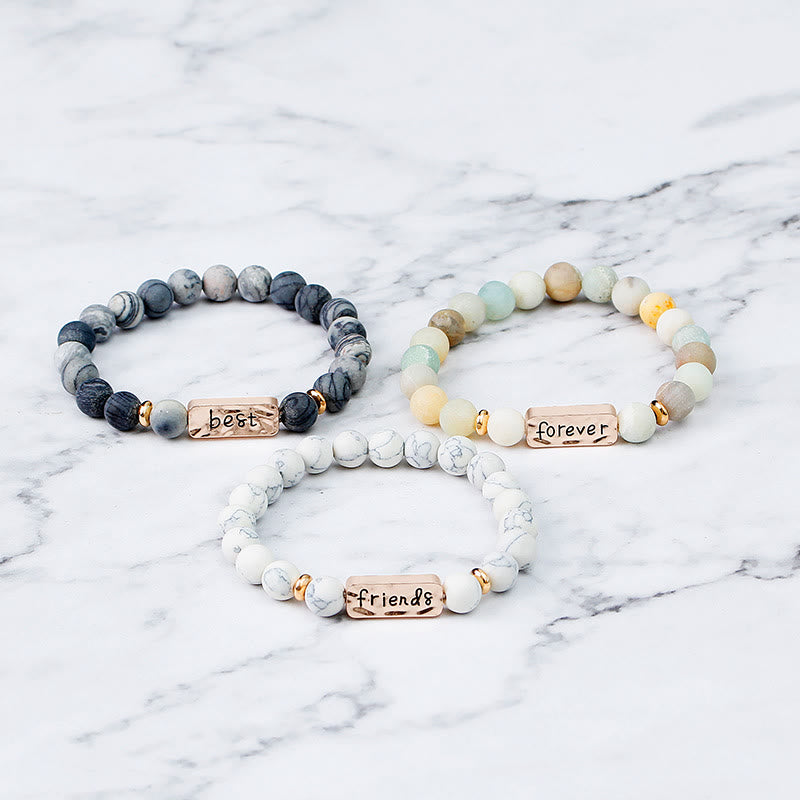 Ensemble de 3 bracelets gravés Olivenorma Natural Gemstone Best Friend Forever 