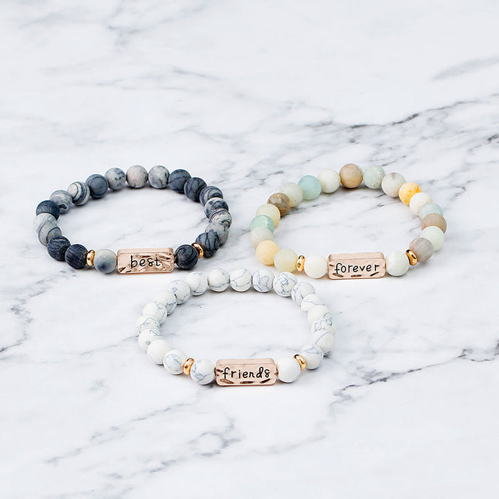 Ensemble de 3 bracelets gravés Olivenorma Natural Gemstone Best Friend Forever 