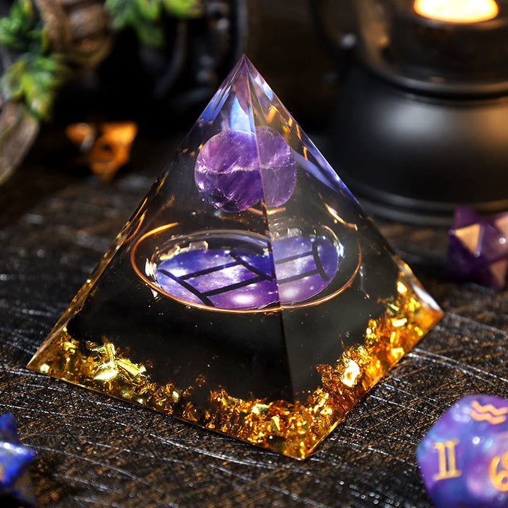 Boule d'améthyste Olivenorma Gravier d'obsidienne Pyramide d'orgone Zodiac Gemini