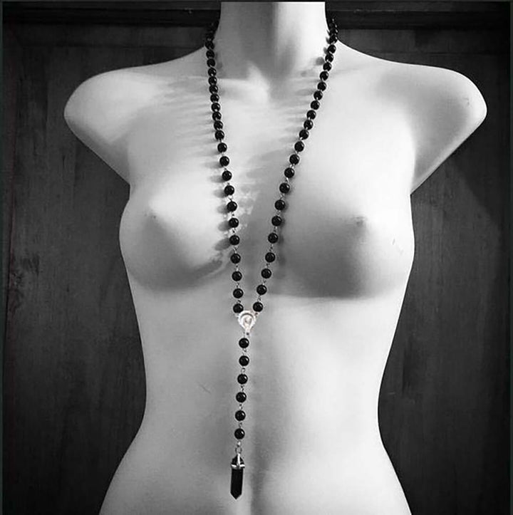 Collier chapelet avec pendentif hexagonal en cristal d'obsidienne chrétienne Olivenorma