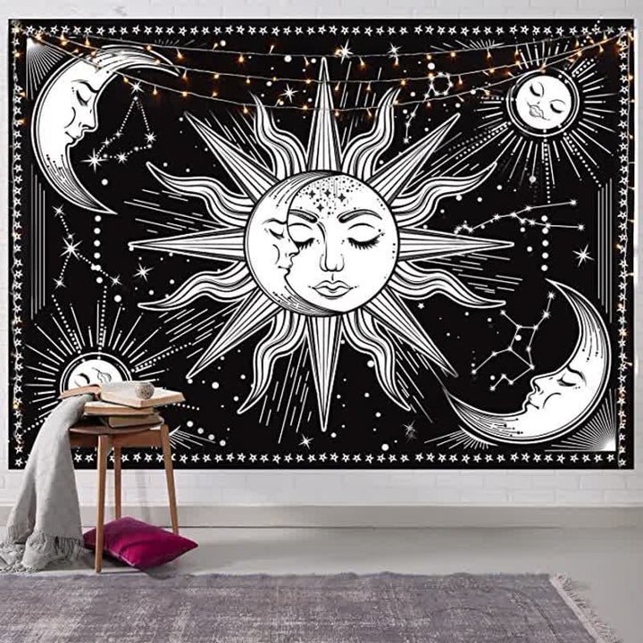 Tapisserie murale à suspendre style rétro avec motif soleil et lune de Olivenorma