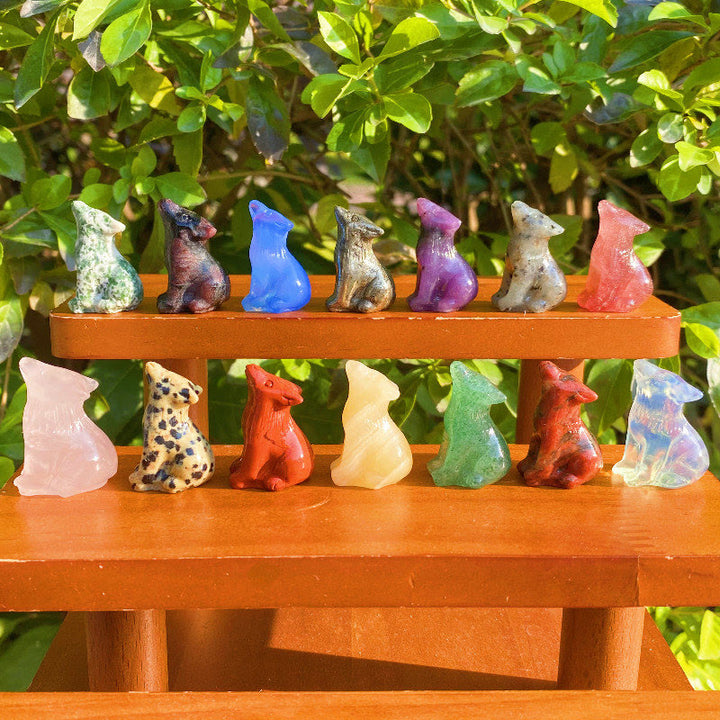 Décoration en pierre précieuse sculptée en forme de loup en cristal Olivenorma de 2 po