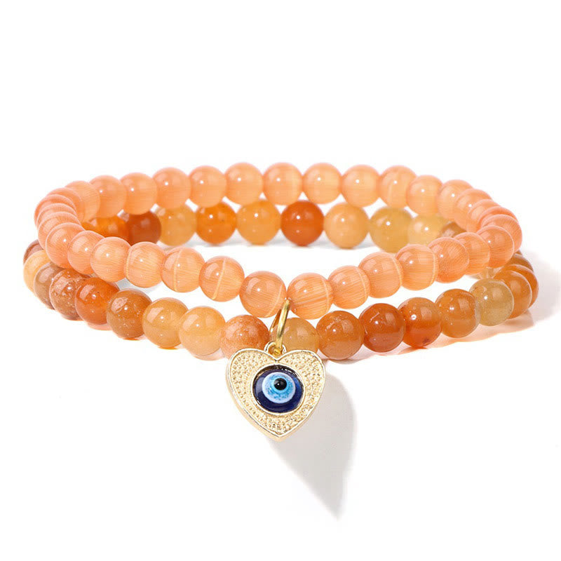 Bracelet double couche avec pendentif mauvais œil en pierre œil de chat Olivenorma