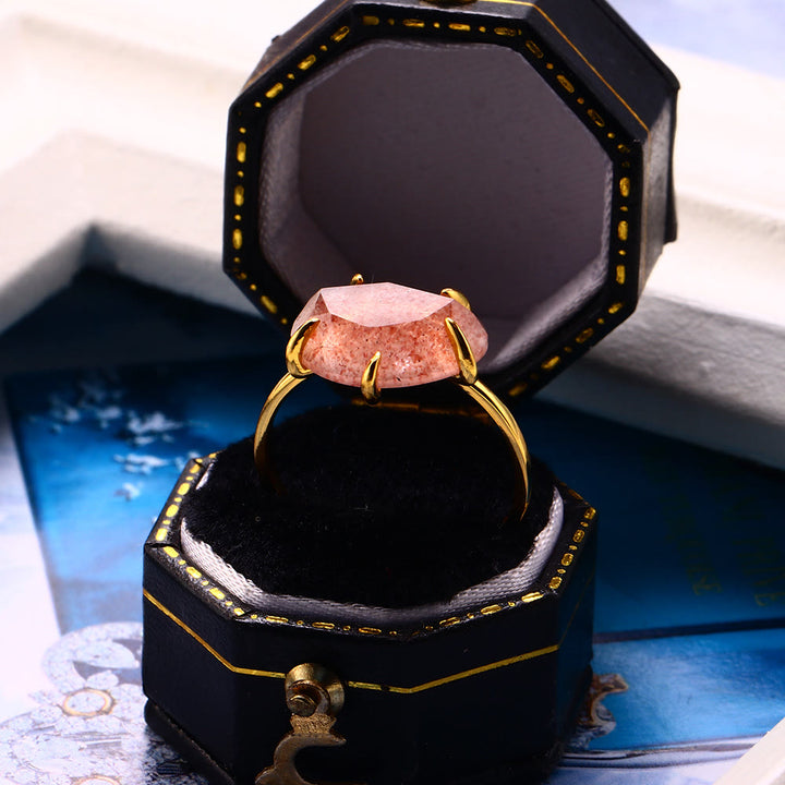 Bague à cinq griffes en quartz fraise naturel Olivenorma