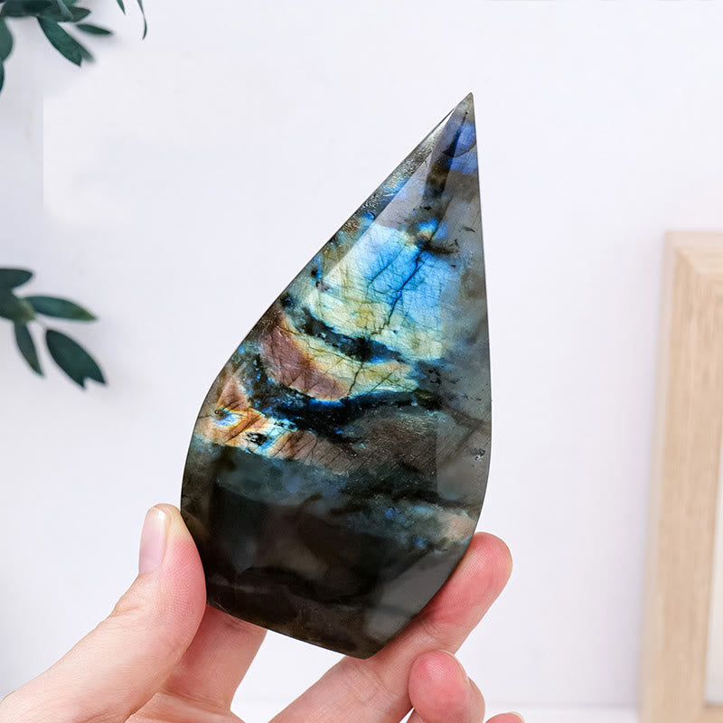 Ornements en cristal naturel en forme de flamme Olivenorma Décoration en pierres précieuses - Labradorite - Environ 300-400 g - image 29