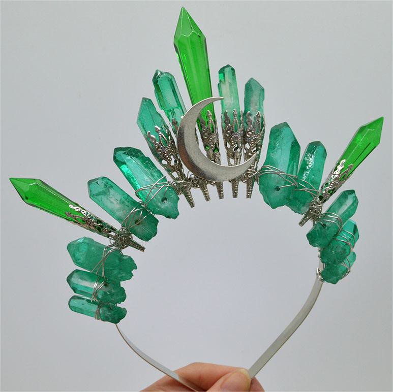 Couronne en cristal naturel de lune argentée faite à la main Olivenorma - Fluorine verte - image 11