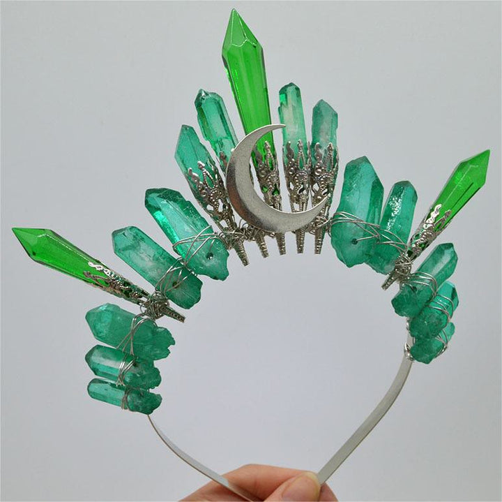 Couronne en cristal naturel de lune argentée faite à la main Olivenorma - Fluorine verte - image 11