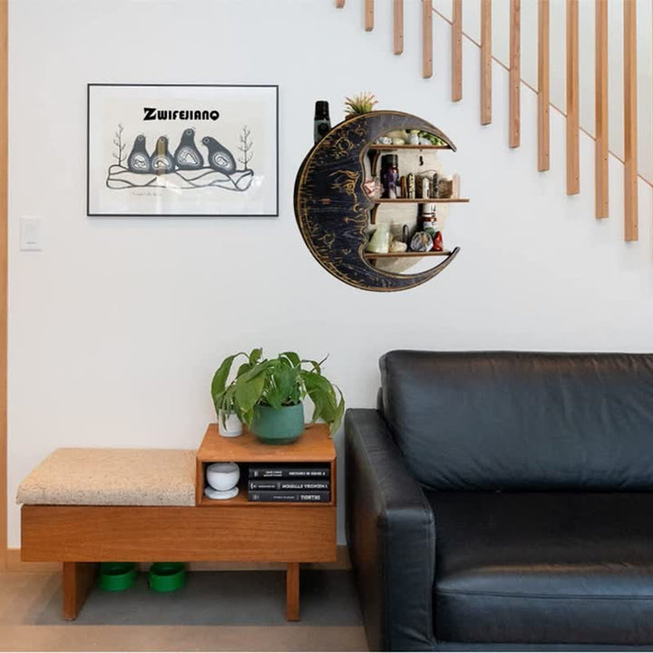 Etagère en cristal en bois avec visage en croissant de lune Olivenorma