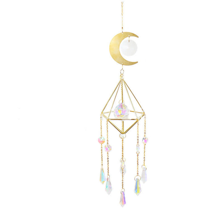 Carillon éolien en cristal transparent avec capteur de soleil et lune