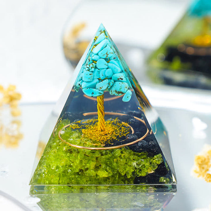Pyramide d'orgone arbre de vie turquoise Olivenorma