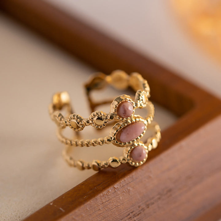 Bague ouverte vintage française à trois canapés avec rhodochrosite Olivenorma 