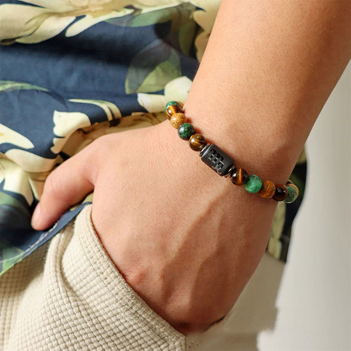 Bracelet tissé à la main en pierre naturelle avec signe du zodiaque Olivenorma