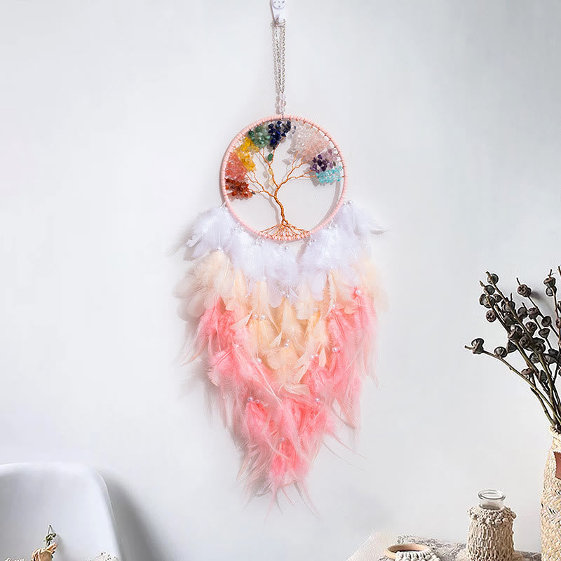 Attrape-rêves en cristal Olivenorma Arbre de vie avec plumes roses - Chakra et Arbre de Vie - image 20