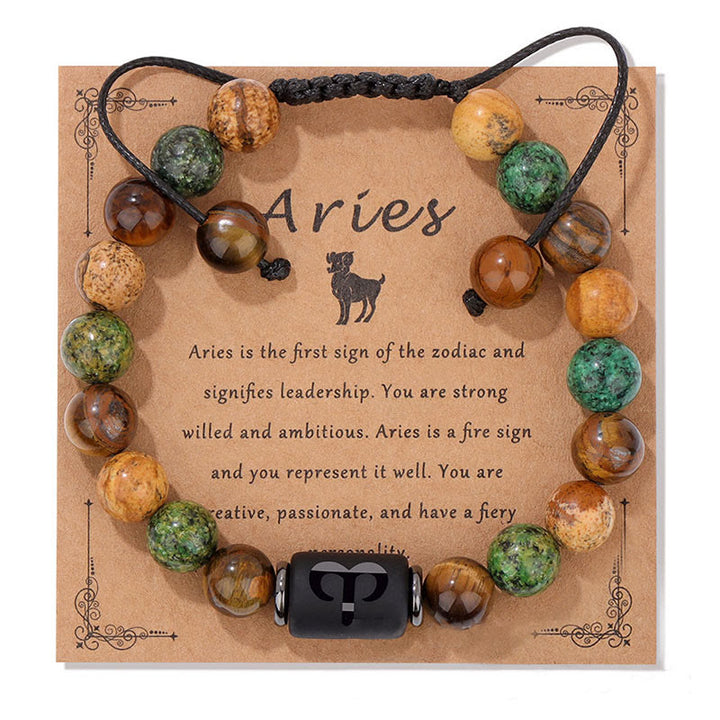 Bracelet tissé à la main en pierre naturelle avec signe du zodiaque Olivenorma