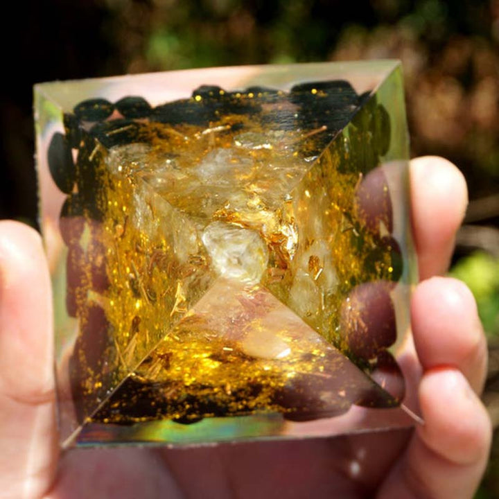 Pyramide d'orgone de l'arbre de vie en obsidienne citrine Olivenorma
