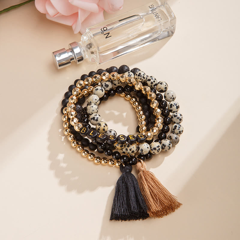 Olivenorma Lot de 6 bracelets en cristal naturel gravés