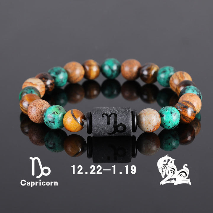 Bracelet pendentif en perles de bronze et œil de tigre avec zodiaque Olivenorma