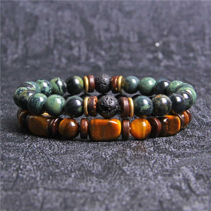 Ensemble de bracelets en pierre d'œil de tigre turquoise africaine Olivenorma