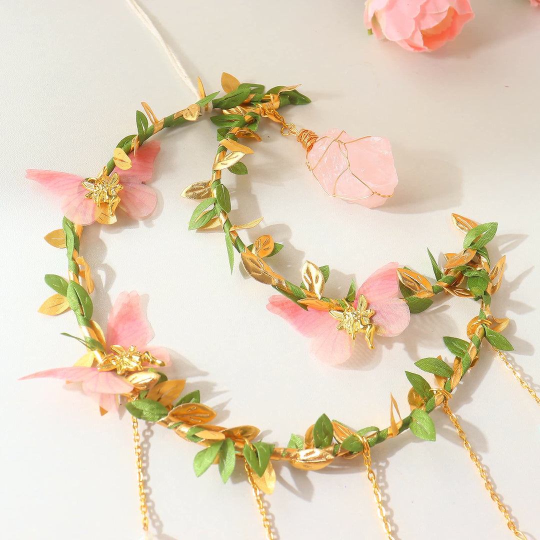 Carillon éolien porte-bonheur en quartz rose avec papillon Olivenorma 