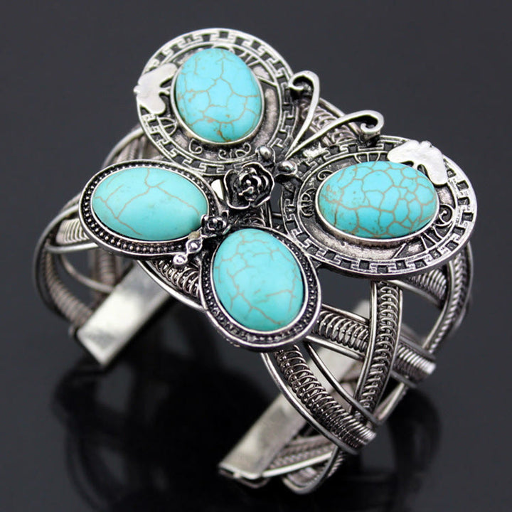 Bracelet manchette papillon en pierre turquoise de grande taille Olivenorma 