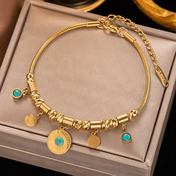Collier bracelet enroulé fantaisie mauvais œil turquoise doré Olivenorma