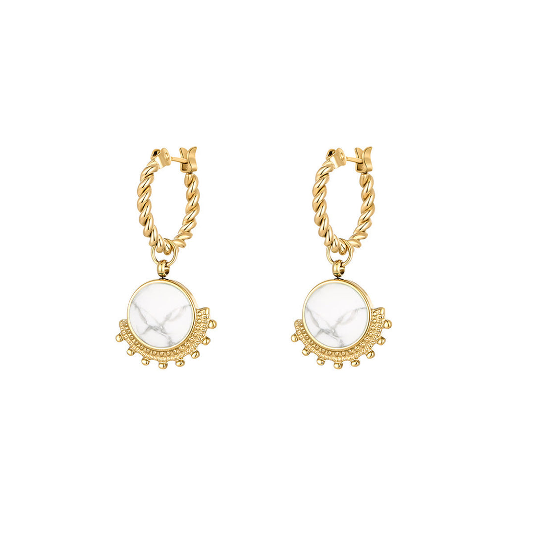 Boucles d'oreilles pendantes en turquoise blanche naturelle Olivenorma Soleil Lune Étoile