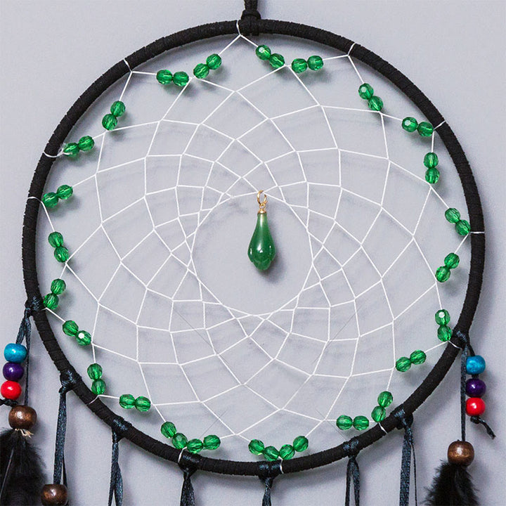 Attrape-rêves en plumes de paon en aventurine verte naturelle Olivenorma