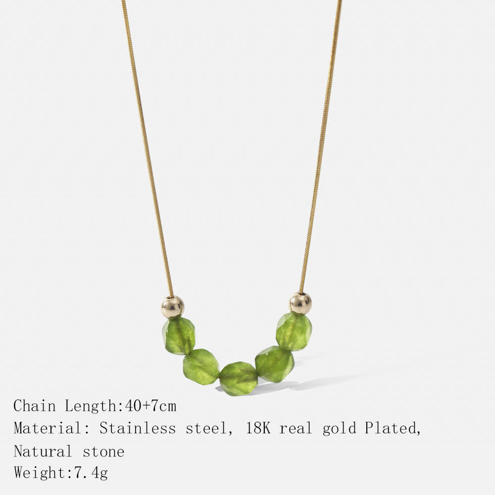 Collier en acier inoxydable 18 carats avec perles de préhnite naturelle Olivenorma