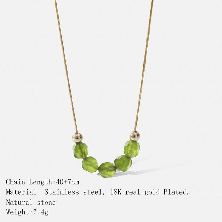 Collier en acier inoxydable 18 carats avec perles de préhnite naturelle Olivenorma