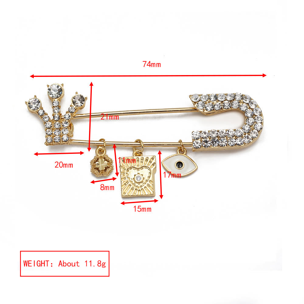 Broche en forme de cœur avec mauvais œil en zircon blanc Olivenorma 