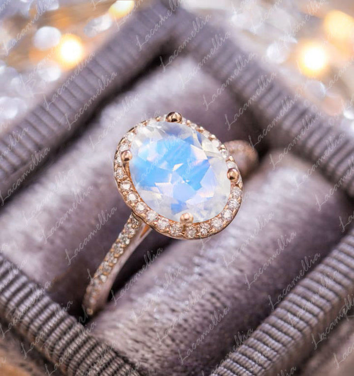 Bague de luxe en or rose avec pierre de lune Olivenorma