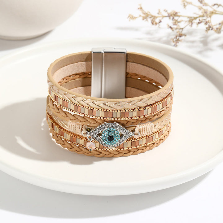 Bracelet Olivenorma en zircon blanc et tourmaline Paraiba avec mauvais œil