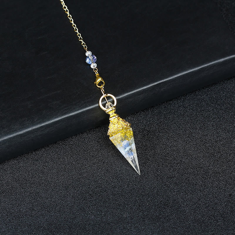 Pendule pyramidal hexagonal en résine cristalline naturelle Olivenorma - Opalite et feuille d'or - image 27