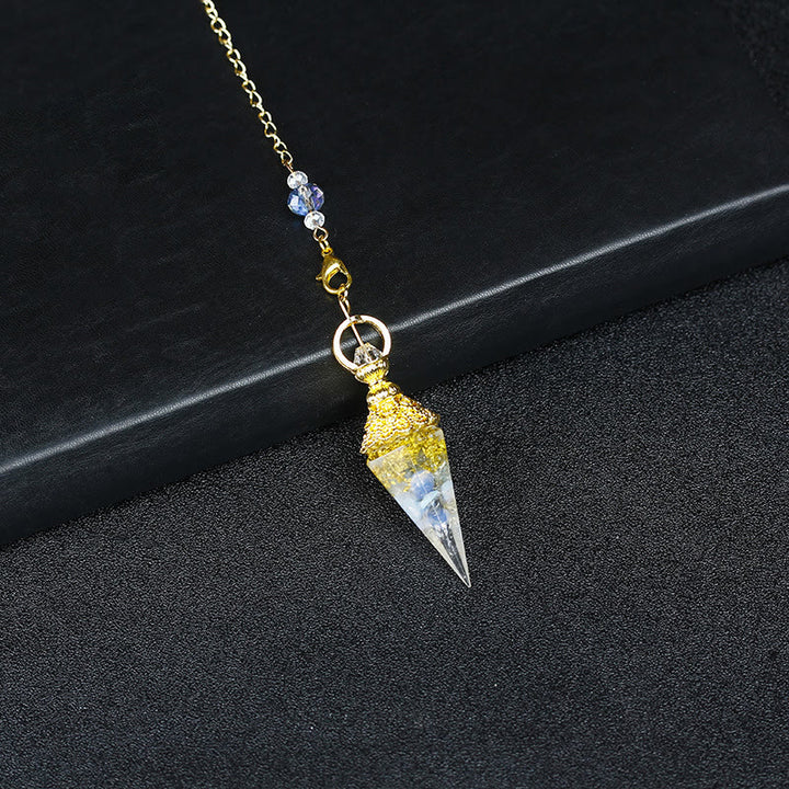 Pendule pyramidal hexagonal en résine cristalline naturelle Olivenorma - Opalite et feuille d'or - image 27