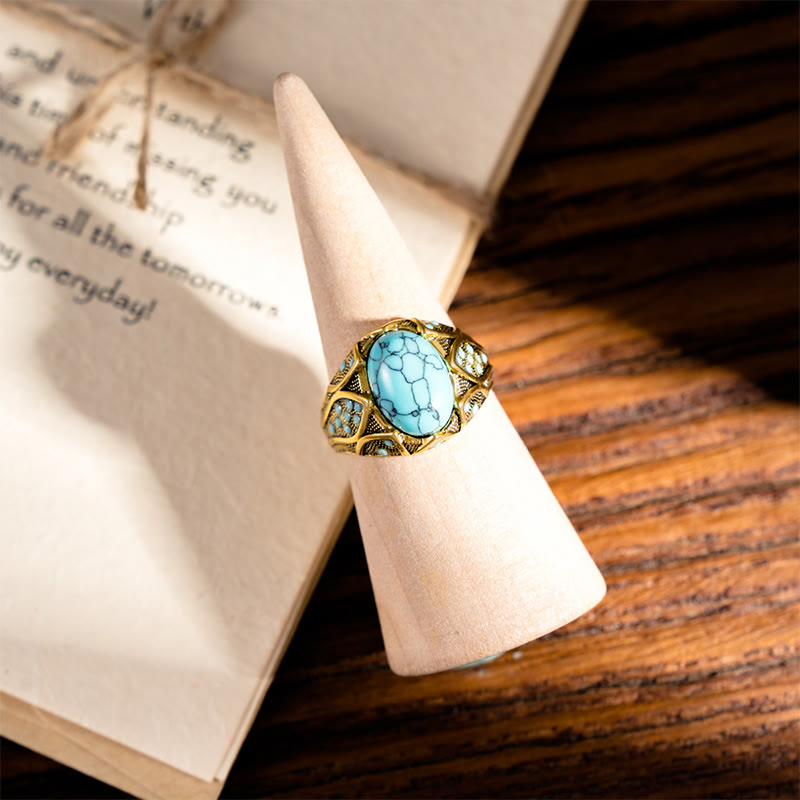 Bague de luxe vintage en turquoise légère Olivenorma