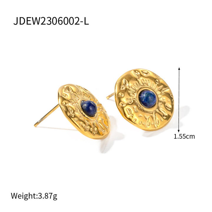Boucles d'oreilles Olivenorma en acier titane doré et sodalite turquoise
