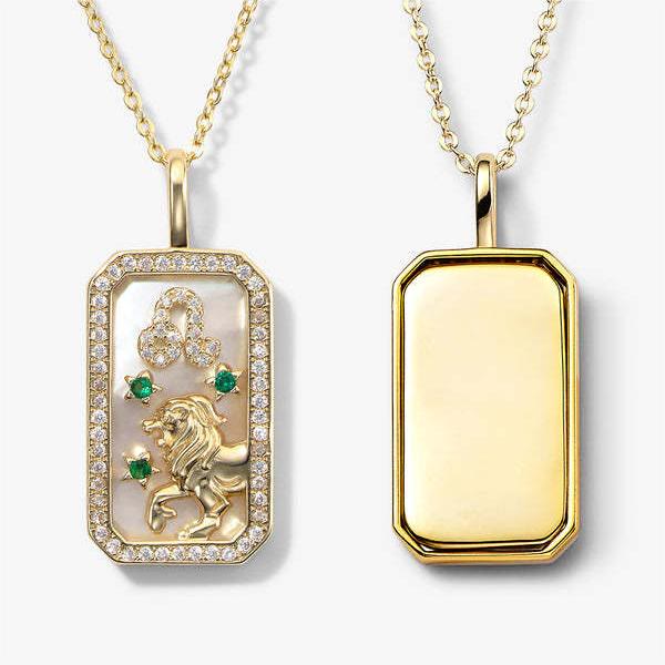 Collier avec plaque signalétique gravée avec 12 signes du zodiaque en zircon blanc Olivenorma 