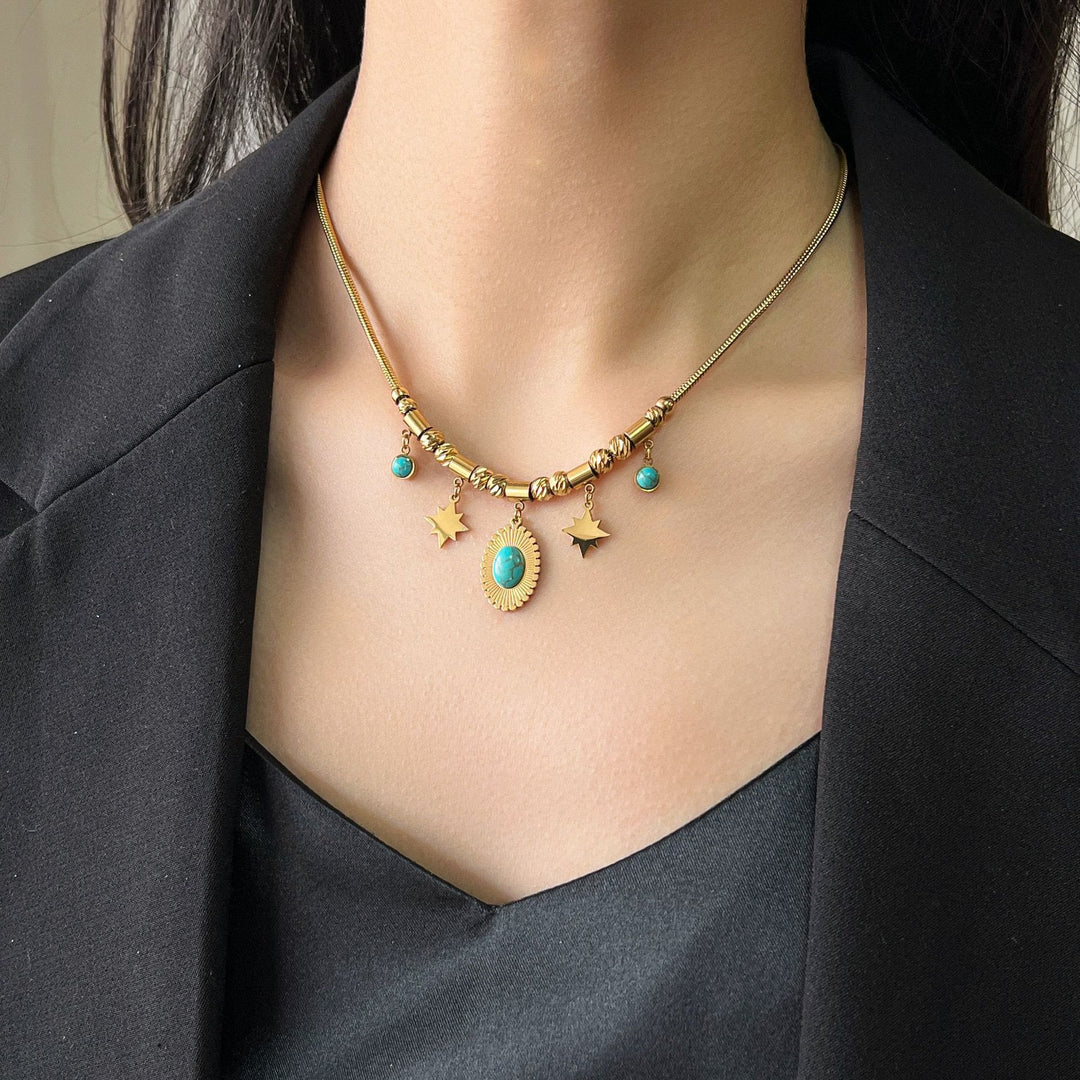Collier bracelet enroulé fantaisie mauvais œil turquoise doré Olivenorma