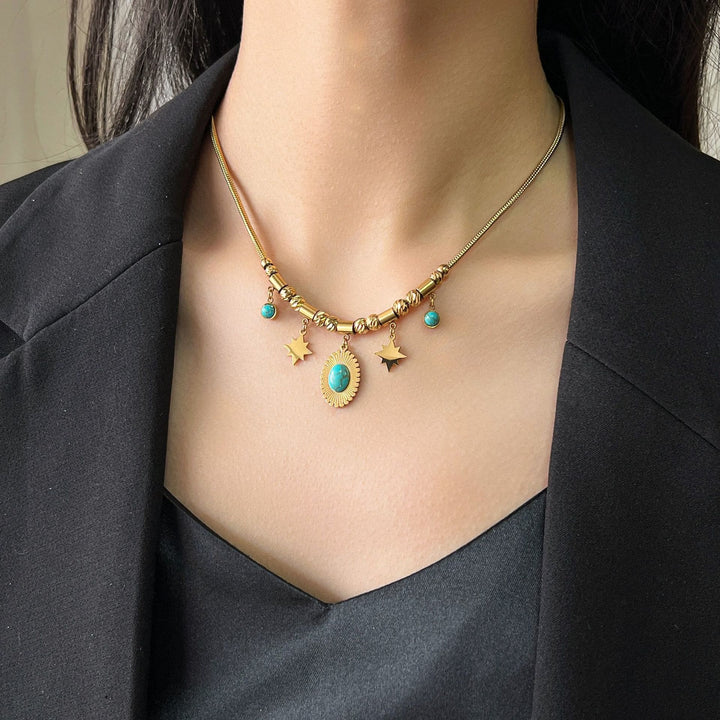 Collier bracelet enroulé fantaisie mauvais œil turquoise doré Olivenorma