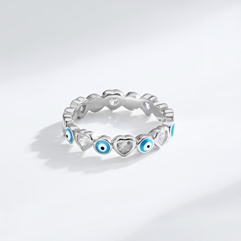 Bague Olivenorma en argent sterling S925 avec zircon blanc et cœur mauvais œil - Mauvais œil bleu clair et zircon blanc - 9 - image 11