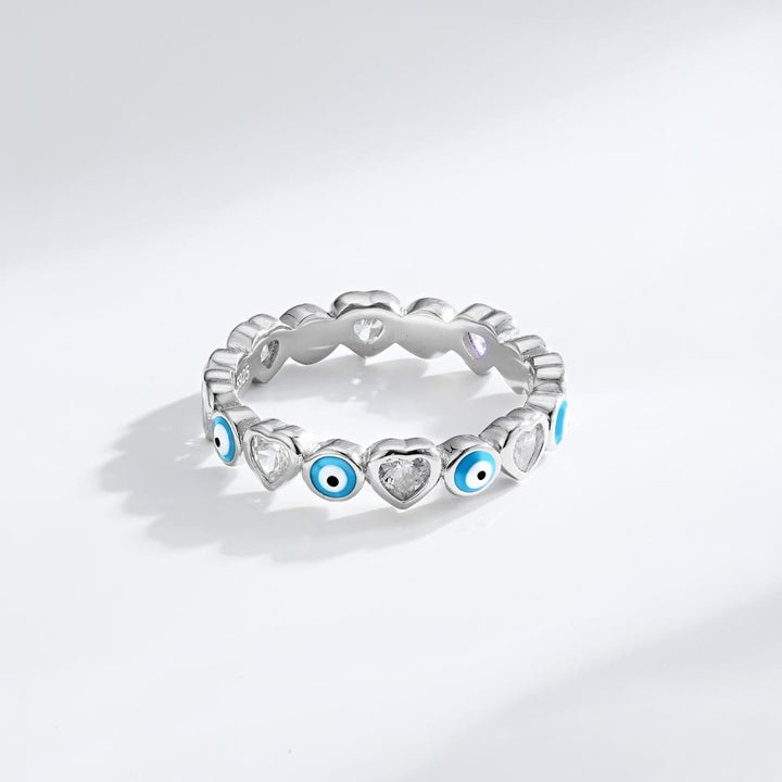 Bague Olivenorma en argent sterling S925 avec zircon blanc et cœur mauvais œil - Mauvais œil bleu clair et zircon blanc - 9 - image 11