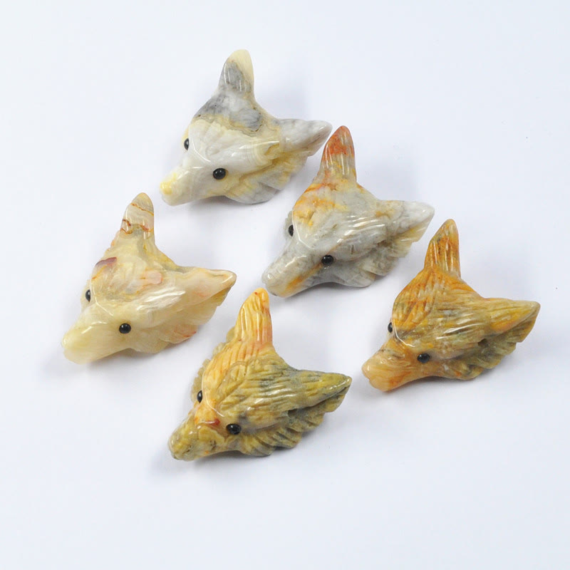 Tête de loup sculptée en cristal naturel Olivenorma, accessoire de décoration en pierres précieuses
