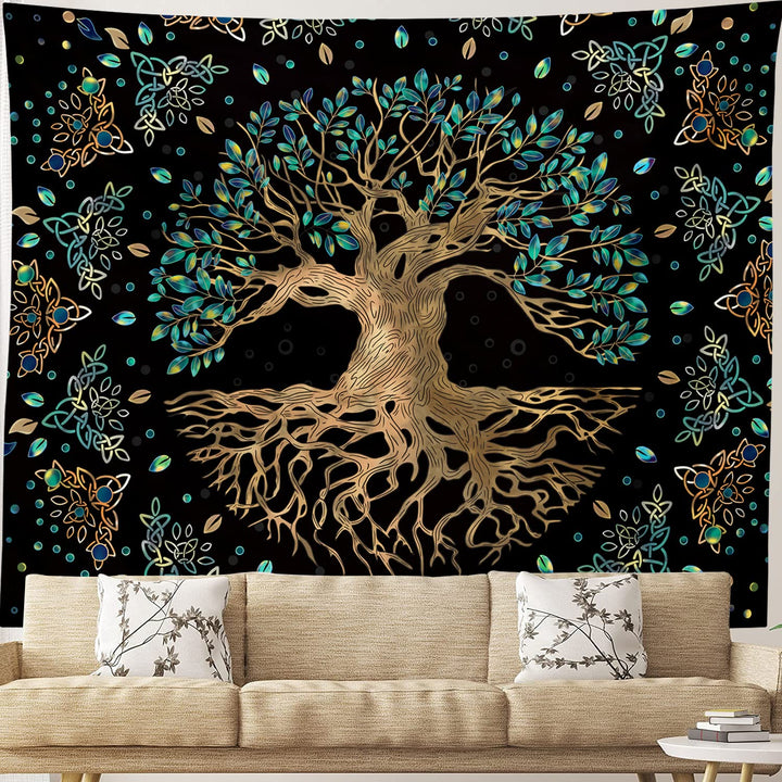 Tapisserie murale Olivenorma Life Of Tree noire et verte