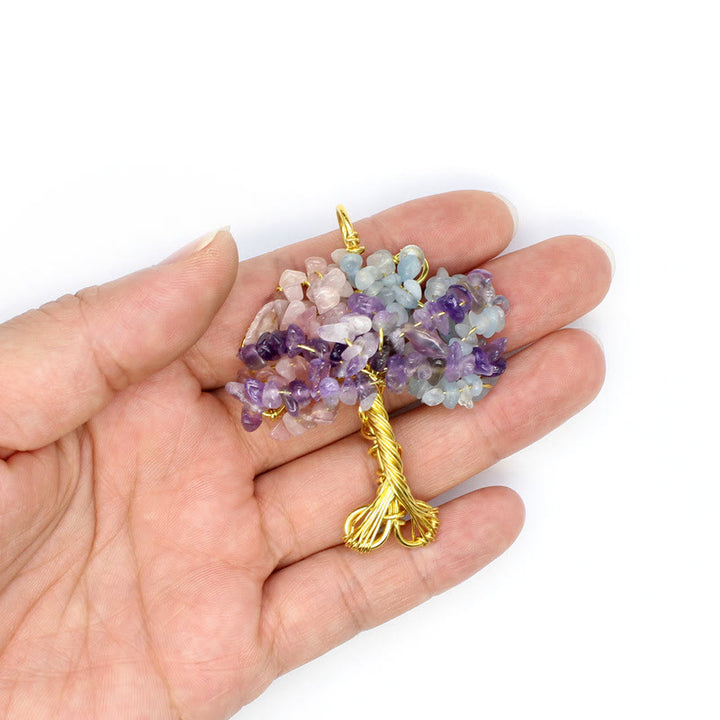Collier pendentif arbre de vie chakra gravier cristal Olivenorma