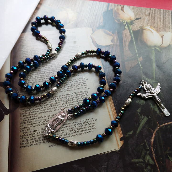Collier chapelet vintage en labradorite avec croix Olivenorma