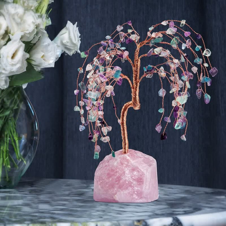 Feuilles de fluorite Olivenorma Base de quartz rose Arbre Feng Shui 