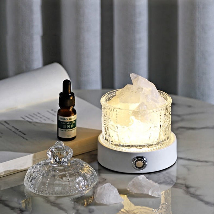 Lampe d'aromathérapie en cristal transparent amazonite et quartz rose Olivenorma 