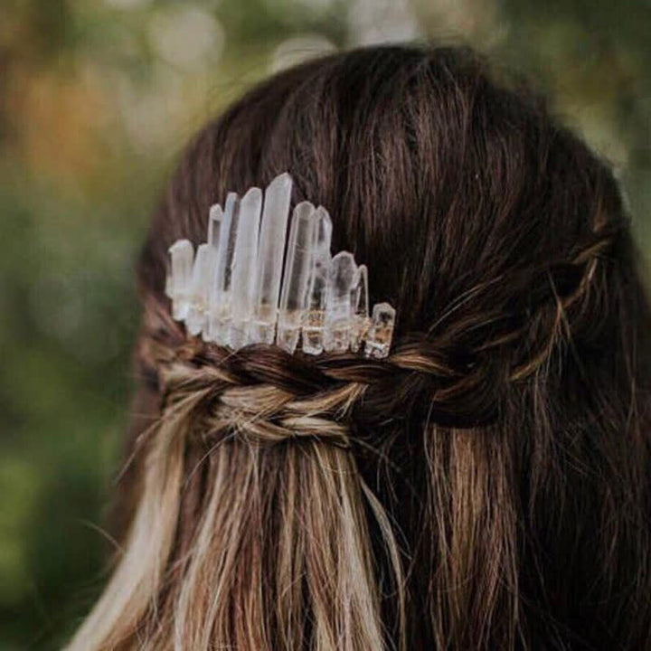Peigne à cheveux en forme de U en cristal naturel avec couronne en cristal