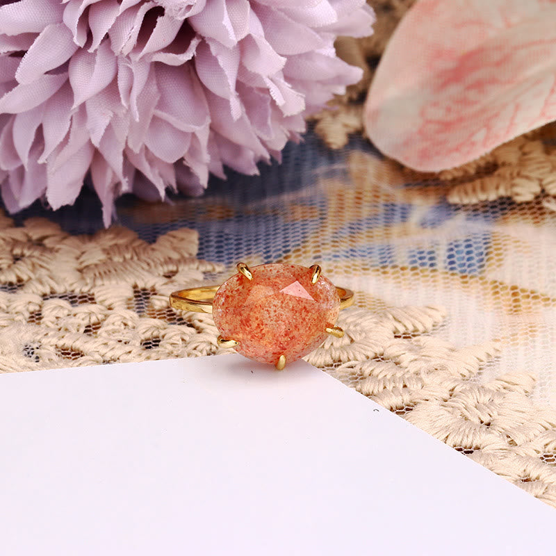 Bague à cinq griffes en quartz fraise naturel Olivenorma